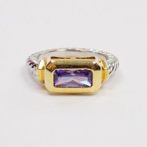 new with box purple crystal ring silver and gold